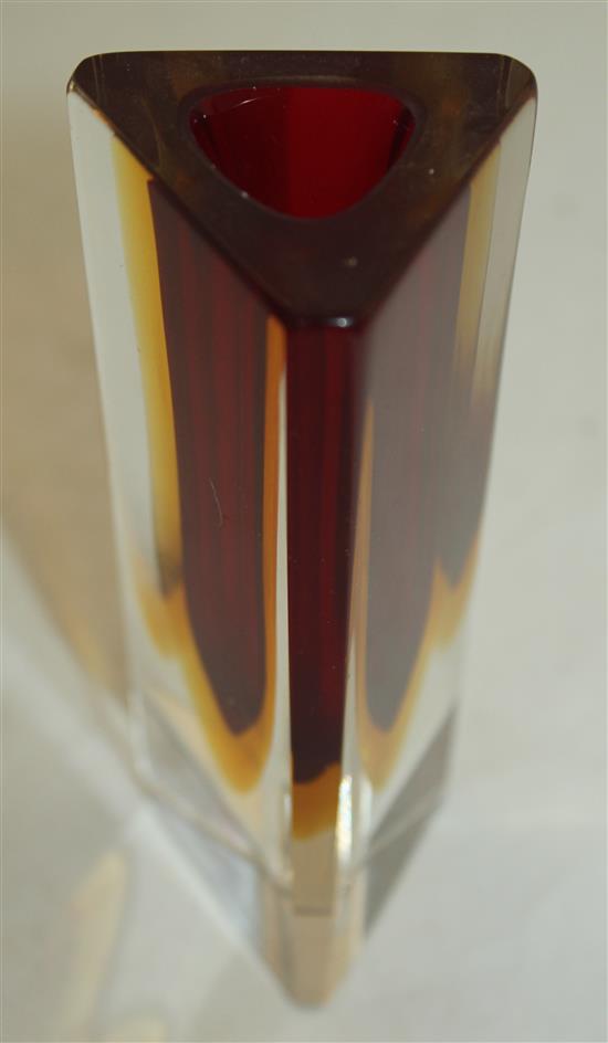 Seven Murano Sommerso glass faceted vases, 1950s-70s, 14cm - 24cm